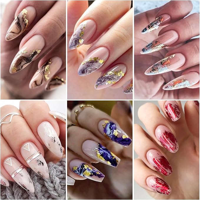 Gold Foils Nail Glitter Supplies 36 Colors Golden Flakes for Nails Art Sparkly Ultra-Thin Aluminum Holographic Foils Nail Art Decoration Gold Leaf DIY 3D Metallic Nail Sequins Manicure Accessories