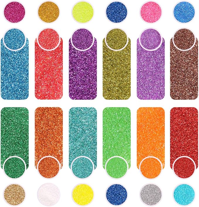 Extra Fine Glitter, Set of 24 Colors Nail Arts Cosmetic, Resin Crafts Loose Glitter Powder Shaker for Face Body Hair Eye Lip Gloss Makeup, Slime and Tumbler Making (8g)