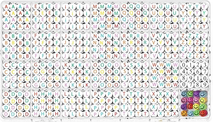 YMSDZHL Alphabet Beads A-Z 1400Pcs Letter Beads, Acrylic 4x7mm Round Letter Beads Kits,Black Digit and Colorful Smile Beads for Bracelets Necklaces DIY Jewelry Making (Colorful,1400PCS)