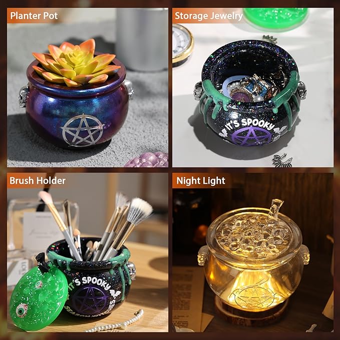 LET’S Resin Witch Cauldron Resin Mold, Halloween Resin Molds, 3D Jar Resin Molds Silicone 4.7'' Width, Large Jar Molds for Epoxy Casting Craft, Storage Box,Candy Container,Candle Holder