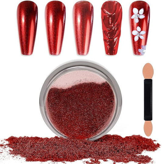 Laza Chrome Nail Powder Mirror Effect Metallic Dust Holographic Glitter Glazed Manicure Decoration Reflective Pigment for DIY Gel Polish Nail Art, Resin Craft, Gifts- Red
