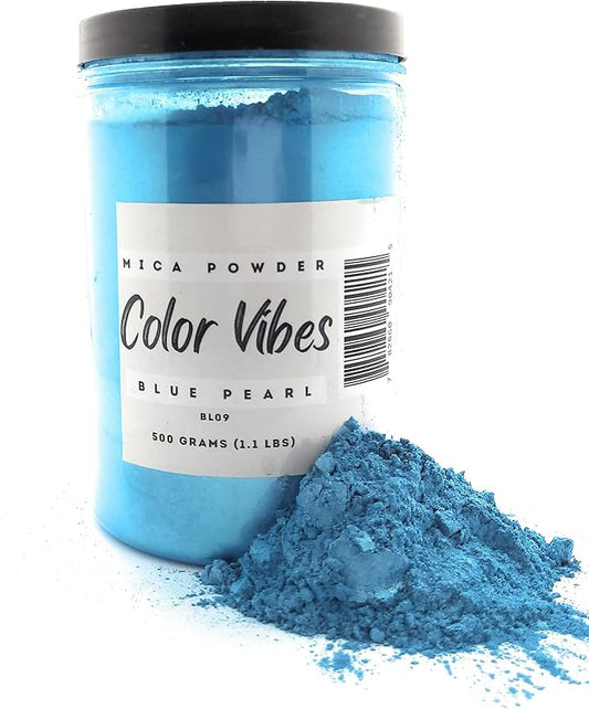 Pearl Mica Powder Pigment Dye - 500 Grams (1.1 lbs) - Best Bulk Price for Fine Arts, Crafting, Painting, Bath Bomb Soap Candle Slime Jewelry Making, Epoxy Resin, Woodworking (Blue BL09)