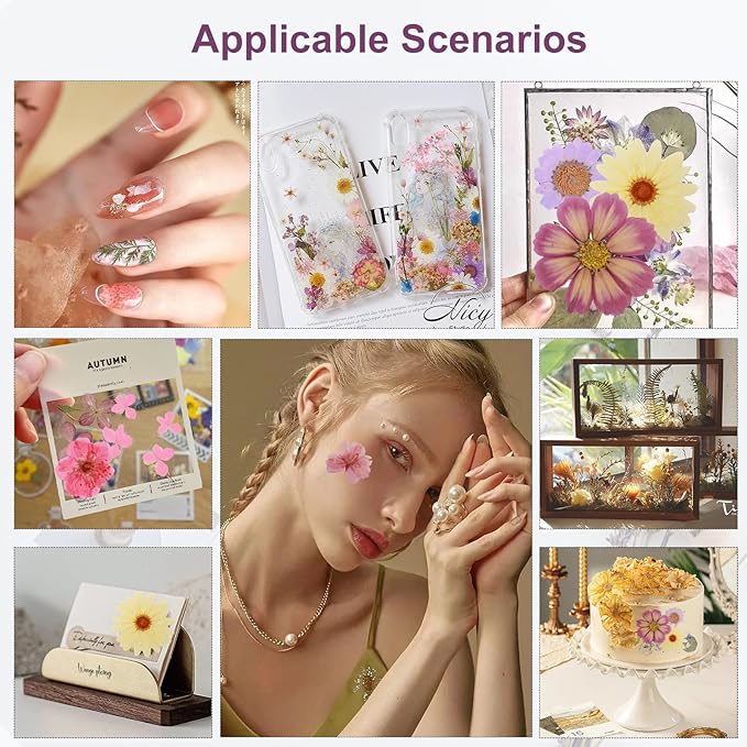 104Pcs Natural Pressed Dried Flowers Resin, Dry Flowers for Resin Accessories, Dried Flower for Scrapbooking DIY Art Crafts, Epoxy Resin Jewelry Molds, Candle, Soap Making, Craft Making