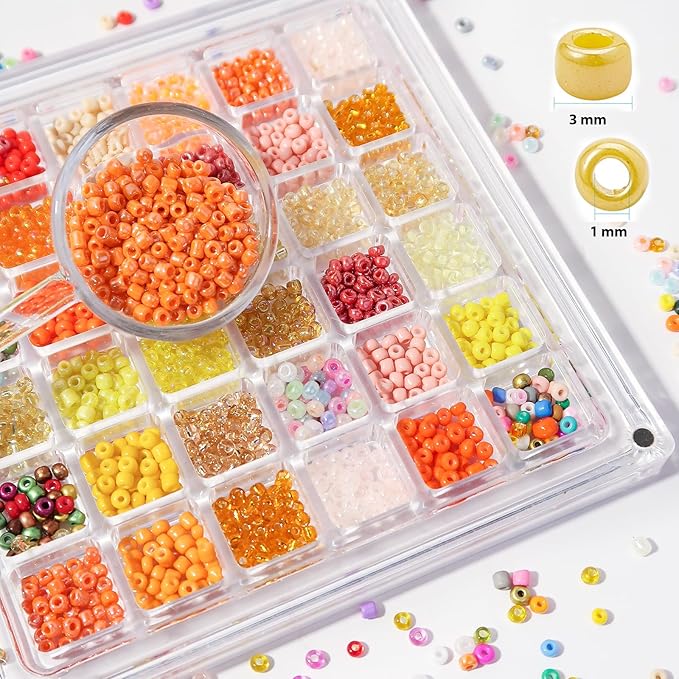 JOJOPLAY 11200pcs Glass Seed Beads for DIY Crafting Bracelet Necklace Embroidery Jewelry Making Supplies (3mm, 400pcs/Color, 28 Colors, Yellow Scheme)