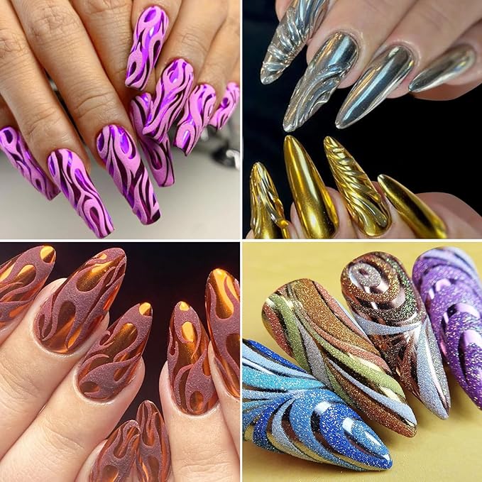 Fcozpjk Chrome Nail Powder Set 12 Colors Gold Silver Bronze Chrome Powder for Nails Metallic Nail Glitter Red Green Blue Mirror Rub Pigment with 2PCS Extra Fine White Sugar Powder Nail Design