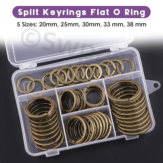 Swpeet 60 Pcs Bronze Assorted Multi-Purpose Metal Keychain Rings Split Keyrings Flat O Ring for Home Car Keys Attachments Keys Pendants - 20mm, 25mm, 30mm, 35 mm, 38 mm