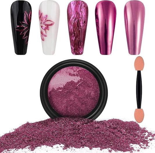 Artdone Chrome Nail Powder, Dark Rose Red Iridescent Aurora Powder Metallic Mirror Effect Pigment Pearlescent Mermaid Pigment Pearl Glitter Dust Kit, Nail Art Decoration, Resin Craft