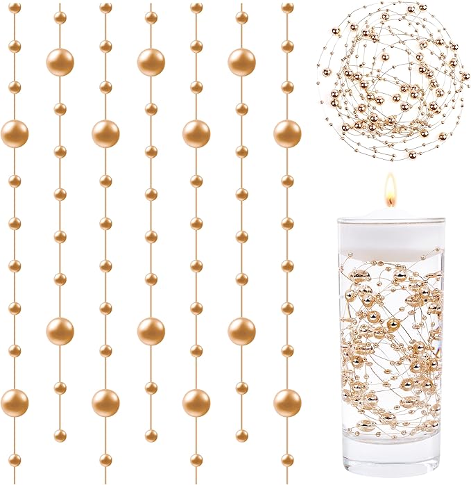 LAIDANLA 30 Pcs Rose Gold Artificial Floating Pearls for Vases Faux Pearl Beads String for Garland Pearls for Vase Filler Floating Candle Wedding Anniversary Party Table Centerpiece Decor