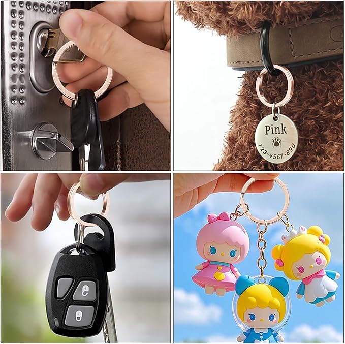 Gkeygo Key Rings, 12 pcs Stainless Steel Key Ring for Keychains, 1inch Flat Split Keychain Ring for Car Keys Dog Ring Tag Lanyards Home School Office DIY, Rose Gold