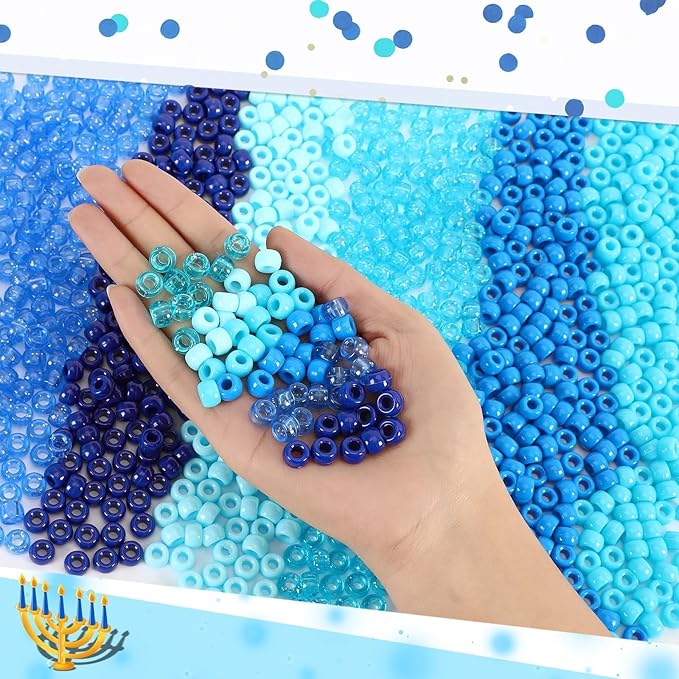 UPINS Blue Pony Beads, 1200Pcs Glitter Blue Pony Beads Bulk for Crafts Hair Hanukkah Friendship Winter Holiday Party Decoration Supplies