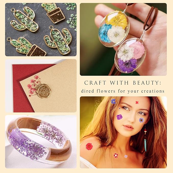 nisetten 110+PCS Pressed Flowers for Resin molds Real Dried Flower Leaves for Resin Jewelry Making Dry Flowers for Scrapbooking Crafts DIY Soap Candles Making Nails Décor (Colorful-A)