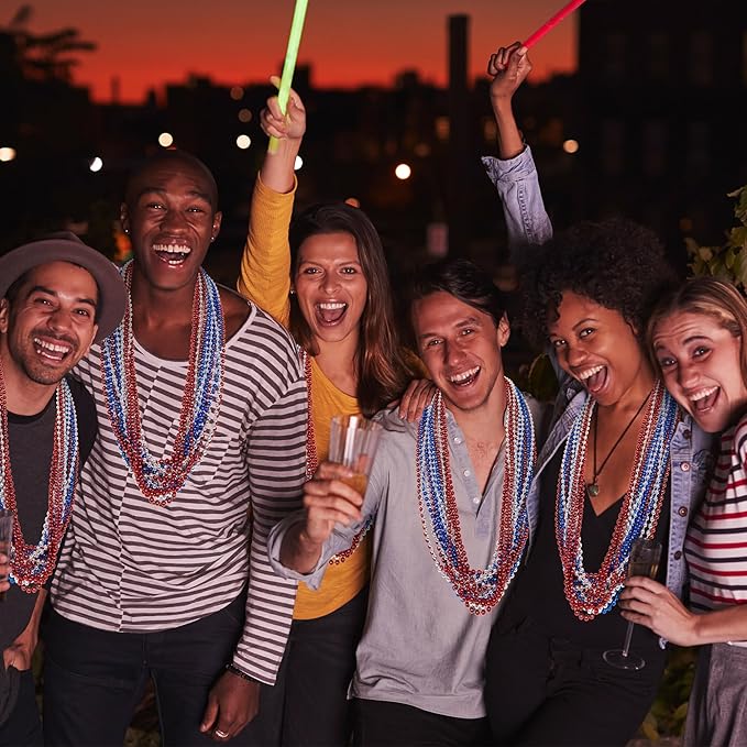 100PCS 4th of July Accessories, Veterans Day Beads Necklace Bulk, Fourth of July Red Blue Silver Necklace Party Favors, Beads for Veterans Day Patriotic Parade Party Celebration Favors Decorations