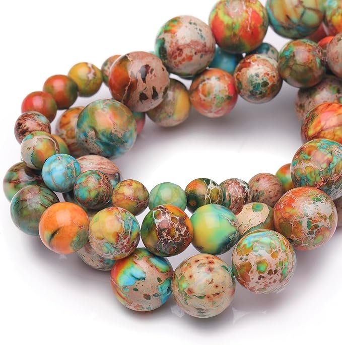 Natural Stone Beads for Jewelry Making,6mm Orange Imperial Jasper Polished Smooth Round Gemstone Beads for Bracelet Necklace 15 Inch