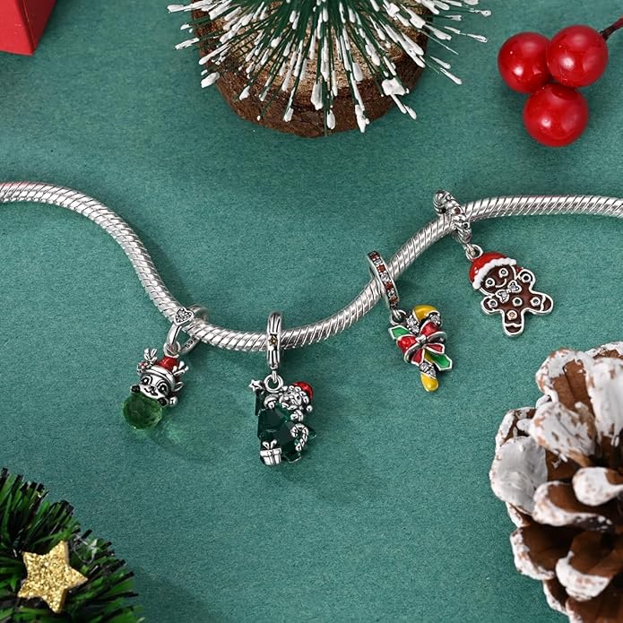 Parmuz 925 Sterling Silver Christmas Charm for Bracelet Snowflake Dangle Beads Santa Claus Snowman Deer Charm Gifts for Women