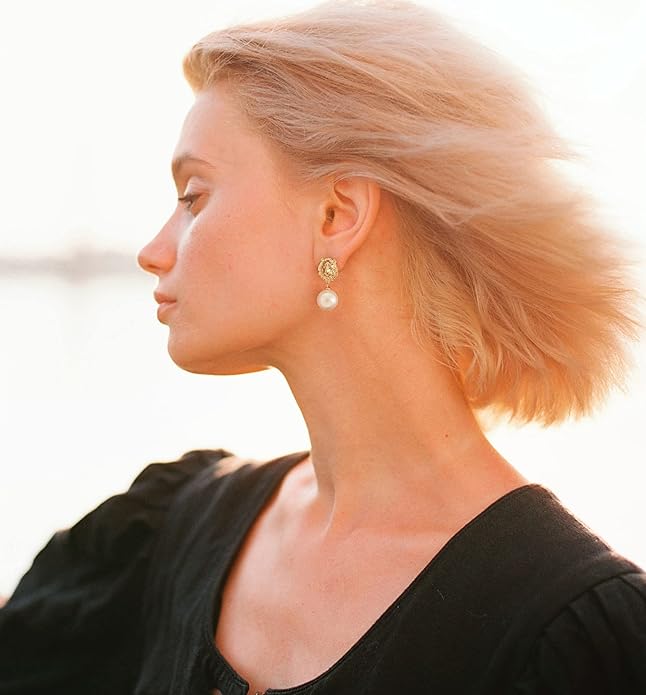 Gold Plated Huggie Hoop Earrings with Charms Fashion Pearl Drop Dangle Earrings for Women Handmade Karma Circle Jewelry for Ladies Lightweight Pearl Earrings on Christmas