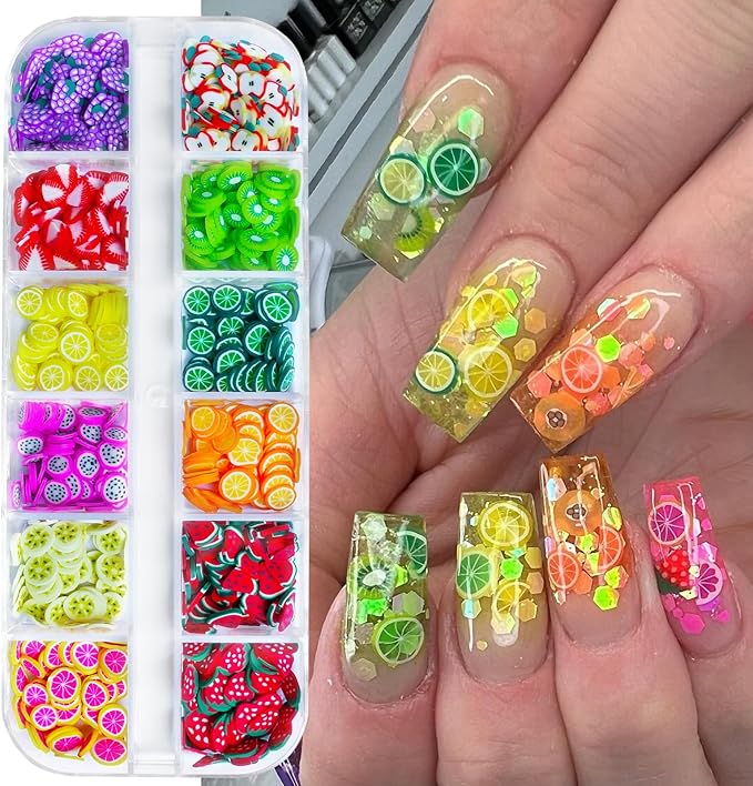 AddFavor 4 Boxes Holographic Nail Glitter Mixed Butterfly Heart Star Sequins Iridescent Flakes Fruit Nail Slice for Nail Art Decorations Supplies