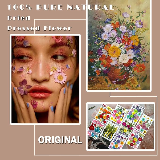 MIKIYA 192Pcs Dried Pressed Flowers for Resin, Assorted Real Natural Bulk Dry Floral Leaves for DIY Art Crafts, Epoxy Molds, Jewelry, Soap, Candle Making, Nails Decors