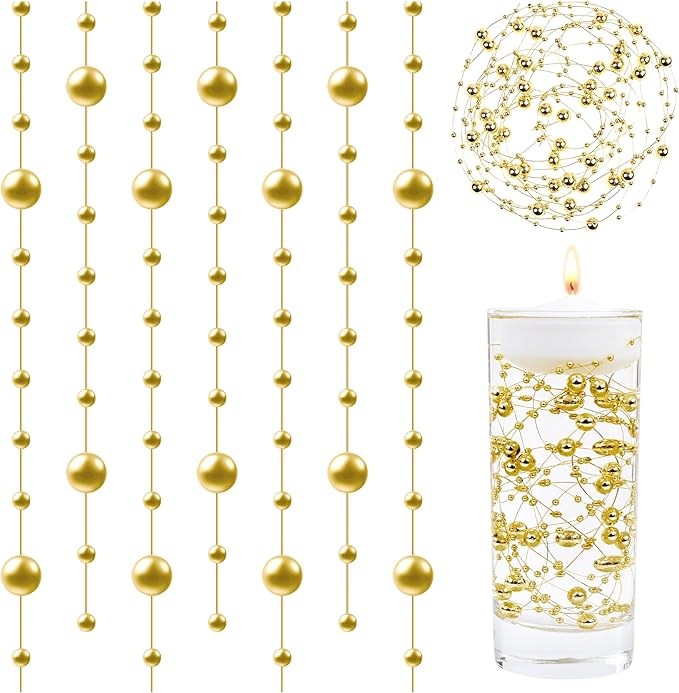 LAIDANLA 30 Pcs Gold Artificial Floating Pearls for Vases Faux Pearl Beads String for Garland Vase Filler Floating Candle Wedding Holiday Party Table Centerpiece Vases Decor