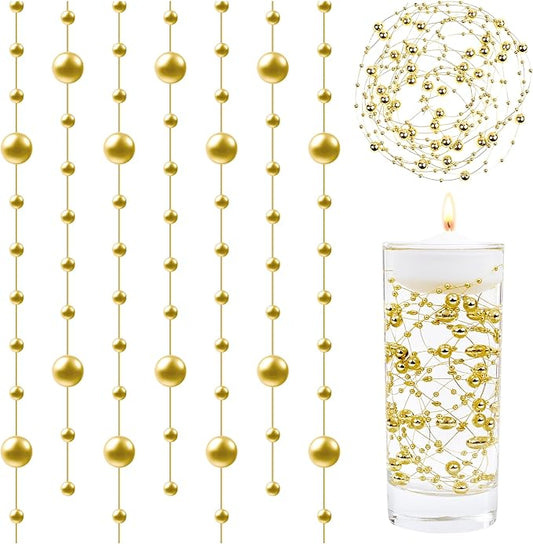 LAIDANLA 30 Pcs Gold Artificial Floating Pearls for Vases Faux Pearl Beads String for Garland Vase Filler Floating Candle Wedding Holiday Party Table Centerpiece Vases Decor