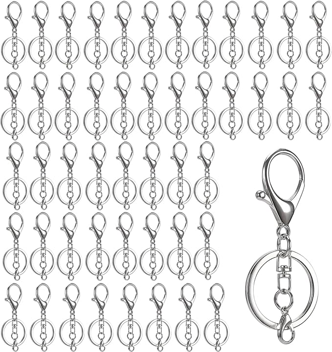 ZEONHAK 50Pcs Lobster Claw Clasps Keychain with Swivel Trigger Clips, Metal Hook Clasps, Flat Split Rings & Mini Lobster Clasps, Jewelry Making Supplies Kit for DIY Crafts, Necklaces, Bracelets