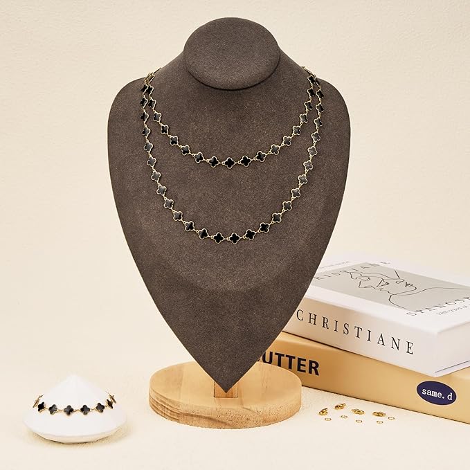 GTVOODX 18k Gold Black Enamel Clover Stainless Steel Chains for Jewelry Making, 3 Meters 8mm Link Chain Bulk Bracelet Necklace Jewelry Making DIY Supplies