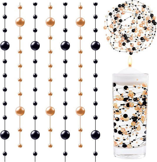 LAIDANLA 30 Pcs Orange and Black Artificial Floating Pearls for Vases Faux Pearl Beads String for Vase Filler Floating Candle Wedding Birthday Party Garland Table Centerpiece Vases Decor