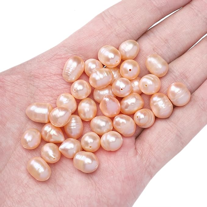 Natural Pearl Beads Rice 9-10mm Pink Freshwater Cultured Loose Gemstone Beads for DIY Jewelry Making 13.8''/Strand HQ