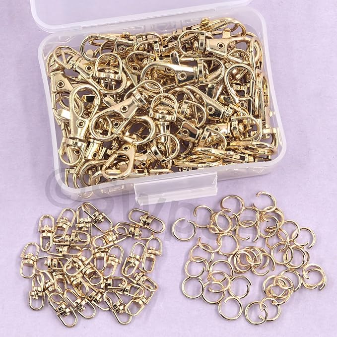 Swpeet Assorted 150Pcs Golden Keychain Making Kit, 50Pcs Swivel Lobster Claw Clasps, 50Pcs Rotating 8-Shaped Buckle Claw Clasp, 50Pcs Jump Ring, Swivel Trigger Hook, Swivel Clasps Lanyard Snap Hook