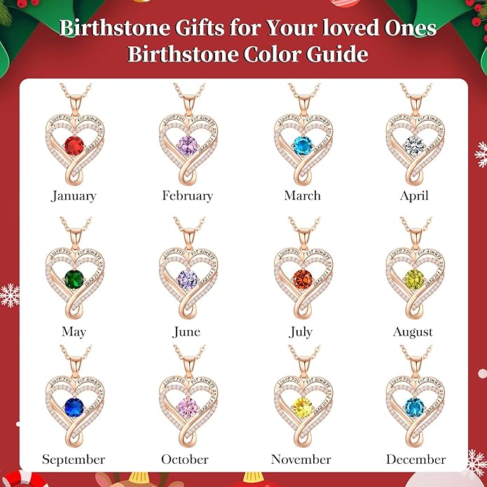 Infinity Love Heart Birthstone Necklace for Women Wife, S925 Sterling Silver Anniversary for Women Wife Birthday Gift for Her Girlfriend Mom Daughters, I Love You Women's Jewelry 18k Rose Gold Filled