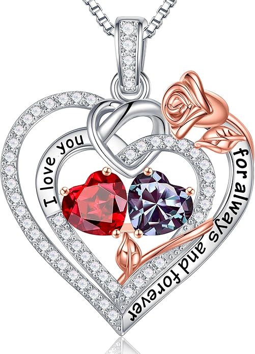 Iefil Valentines Day Gifts for Her Wife - 925 Sterling Silver Double Birthstone Necklace, Anniversary Birthday Gifts for Women, Jewelry Gift for Wife Girlfriend Mom Her