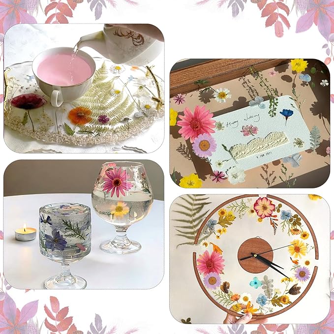 Eshow 113Pcs Dried Pressed Flowers for Crafts, Natural Dry Flowers for Resin with Tweezer for Scrapbooking DIY Art Crafts, Epoxy Jewelry Molds, Candle, Soap Making