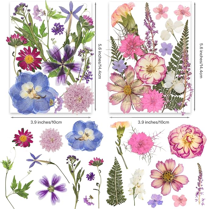 140pcs Dried Pressed Flower Leaves & Butterfly Stickers for Crafts,TrendCart Real Natural Dry Pressed Flowers & Leaves for Resin Molds Cake Candle Making Phone Cases Soap DIY Art Crafts Jewelry Making