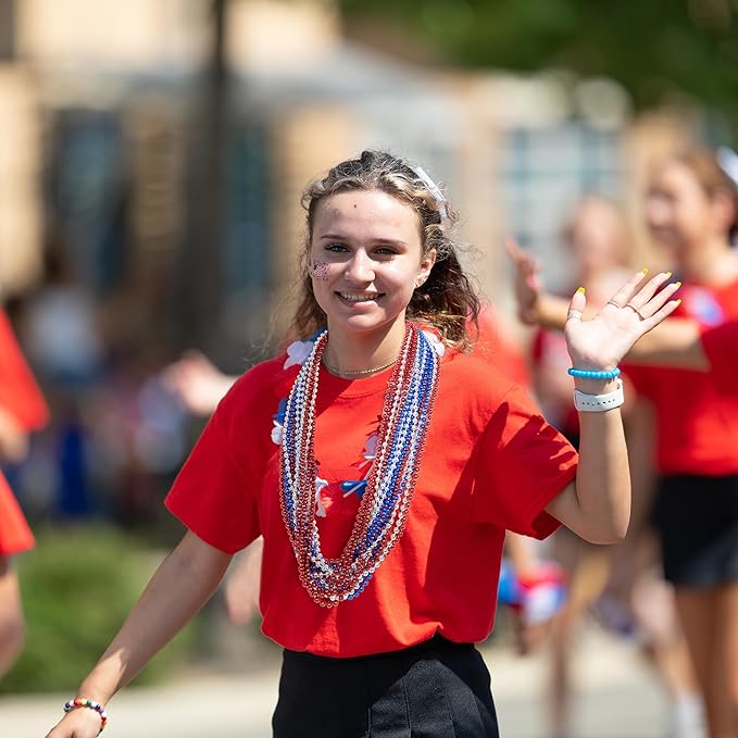 100PCS 4th of July Accessories, Veterans Day Beads Necklace Bulk, Fourth of July Red Blue Silver Necklace Party Favors, Beads for Veterans Day Patriotic Parade Party Celebration Favors Decorations