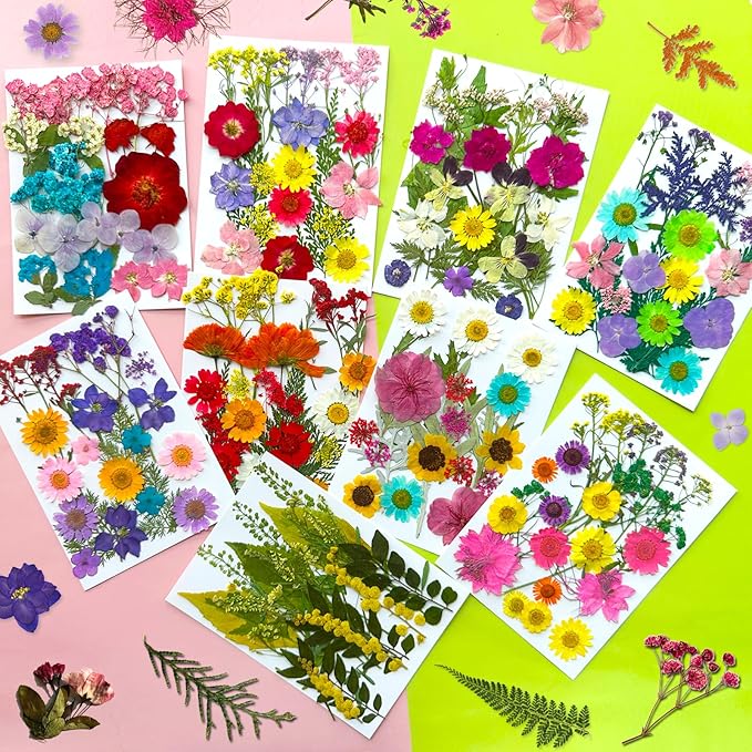 MIKIYA 192Pcs Dried Pressed Flowers for Resin, Assorted Real Natural Bulk Dry Floral Leaves for DIY Art Crafts, Epoxy Molds, Jewelry, Soap, Candle Making, Nails Decors