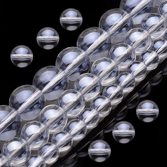 Youngbling Natural Crystal Beads for Jewelry Making,8mm Clear Quartz Polished Round Smooth Stone,Genuine Real Stone Red Beads for Bracelet Necklace 15 Inch(Clear Quartz,8mm)