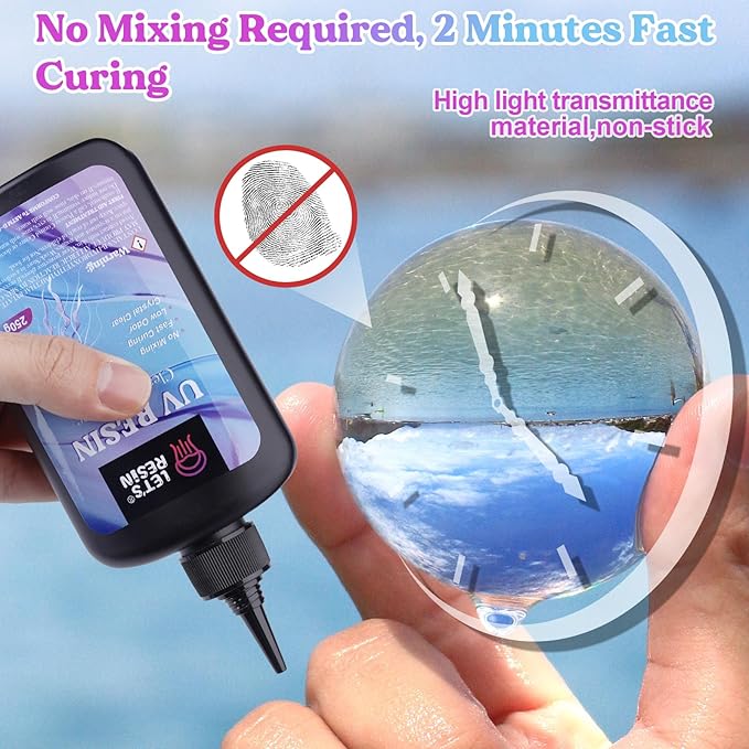 LET'S RESIN UV Resin, 2,000g 250ml 8Pcs Faster Cure Crystal Clear UV Resin Bulk,Low Shrinkage No Tacky UV Epoxy Resin Kit,Transparent High Gloss Resina UV for Jewelry Making,Craft Decor