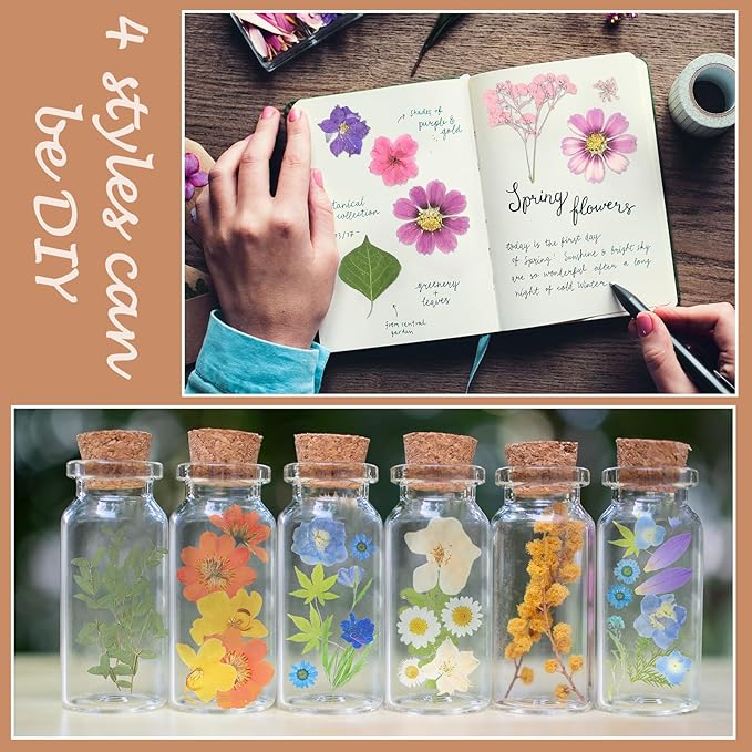 Nuanchu 200 Pcs Pressed Flowers Bulk Dried Flower for Craft Resin Mold Bookmark Scrapbooking Nail Cake White Orange Natural Pressed Dried Floral with Tweezer DIY Gift(Mixed Color,Artistic Style)