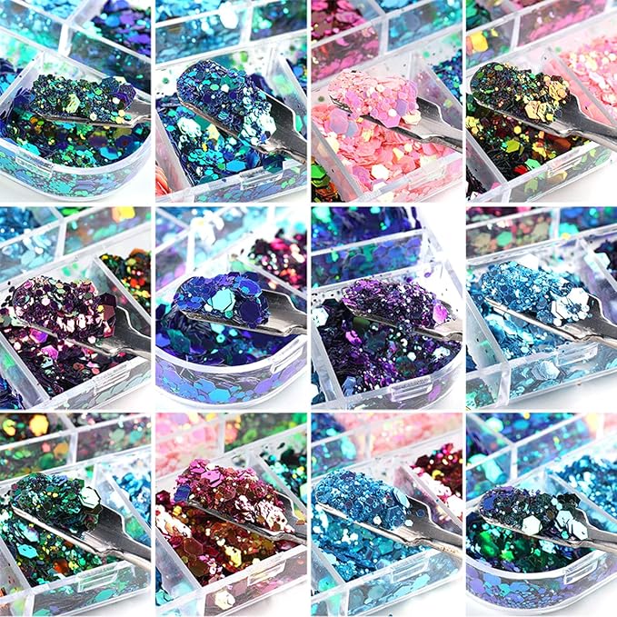 Chameleon Glitter Nail Art Sequins, Holographic 3D Laser Gradient Nail Glitter Flakes Design, UV Gel Shiny Glitters Powder Accessories for Women Manicure Mermaid Decorations DIY Sparkly Nail Art Tips