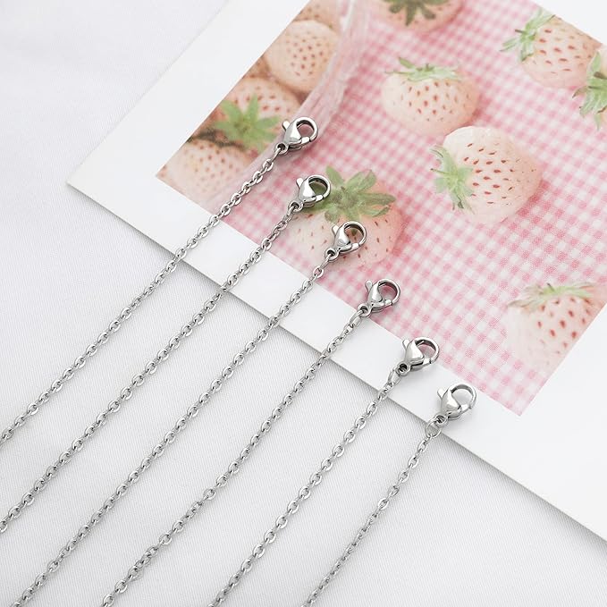 24 Pcs 22" 2mm Stainless Steel Necklace Chains Link Cable Chain Lobster Clasp Bulk for DIY Jewelry Making Supplies Accessories