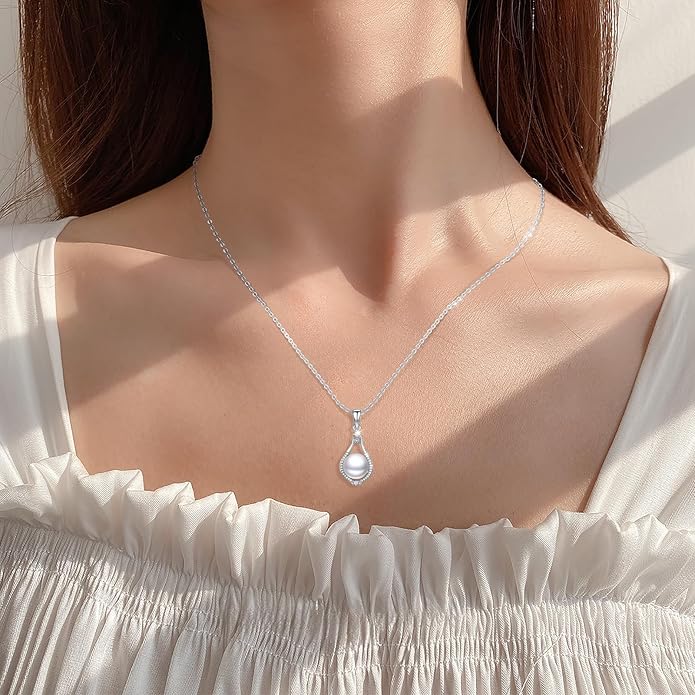 Pearl Pendant Necklace for Women,925 Sterling Silver Pendant Jewelry,Anniversary Christmas Birthday Valentines Gifts for Wife, Mom, Dauhter, Girlfriend,Her
