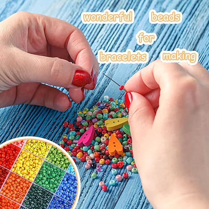 efivs arts Glass Seed Beads for Bracelet Making Kit, 24 Colors 6/0 4mm Small Beads Multicolor Beading Beads with Container Box for Jewelry Making - Approx 6000pcs