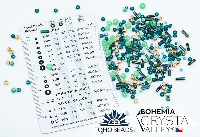 Bohemia Crystal Valley Czech Glass Beads & Japaneese TOHO Seed for Jewelry Making Set - 4 Gentle Distinct Colors Beads: Table Cut Flowers, Fire Polished Faceted 4mm, 2X Rocailles Mix Teal Pink Beige