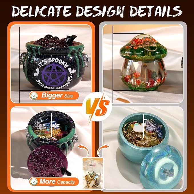 LET’S Resin Witch Cauldron Resin Mold, Halloween Resin Molds, 3D Jar Resin Molds Silicone 4.7'' Width, Large Jar Molds for Epoxy Casting Craft, Storage Box,Candy Container,Candle Holder