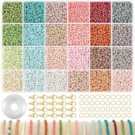 TEXGIZRLY 3mm Glass Seed Beads for Jewelry Making, Friendship Bracelet Making Kit for Girls Adults, 24 Colors Bead Bracelet Kit for DIY Crafts Gifts (3MM-A)