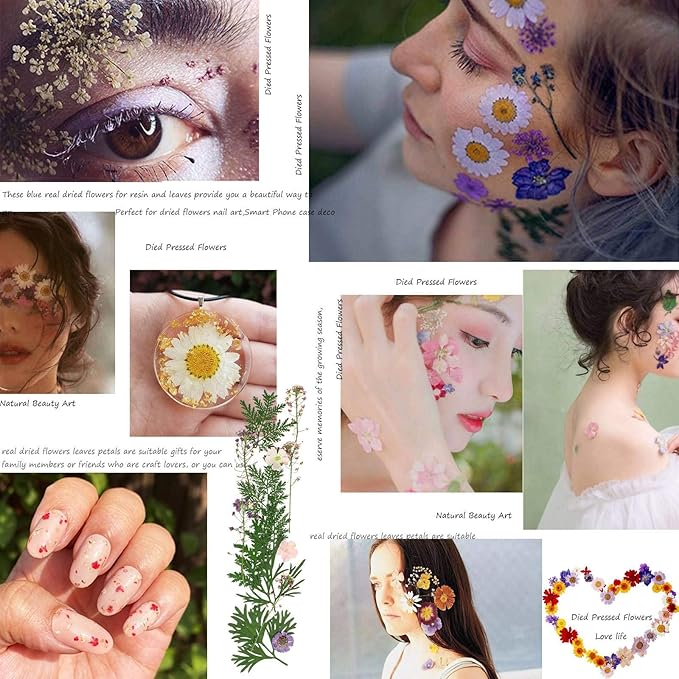 BIHRTC 100PCS Died Pressed Flowers Natural Colorful Real Dry Flowers Leaves Set for Resin Jewelry Making DIY Craft Candle Nail Art