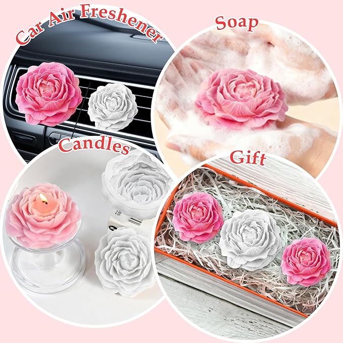 2 Pack Peony Candle Molds Set–Reusable 3D Flower Silicone Molds for Candle Making, Resin Art, Soap & Chocolate Crafts, DIY Floral Decor Supplies