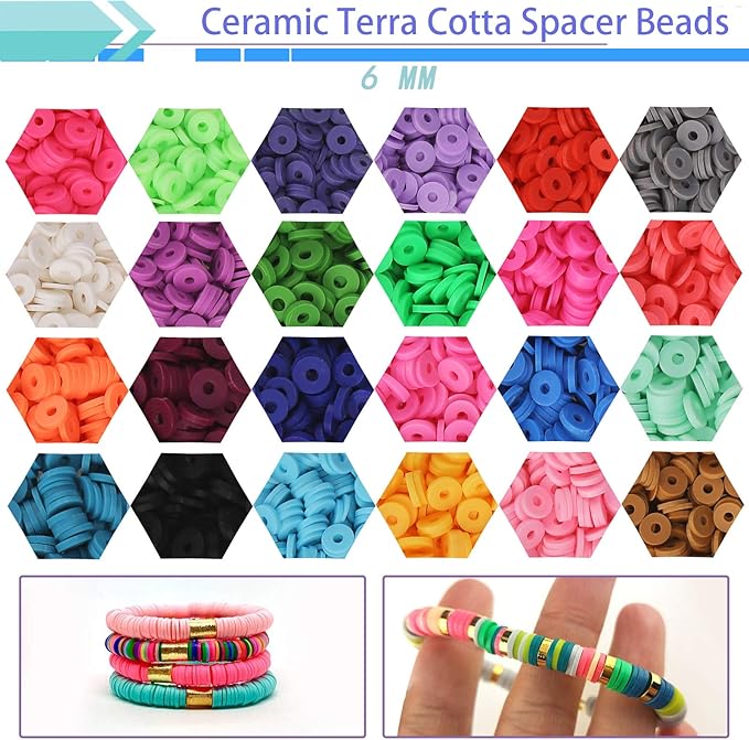 GREENTIME Clay Beads, 4500 pcs Flat Round Spacer Clay Beads Heishi Beads for Bracelets Making Kit Earring DIY Crafts for Holiday Presents (24Color 6 mm)