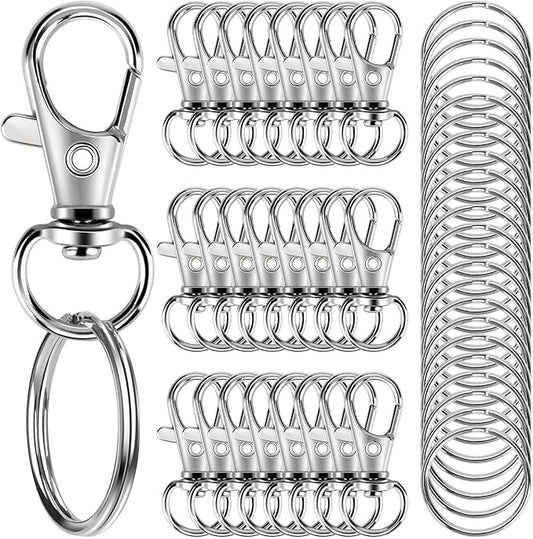 50PCS Metal Lobster Claw Clasp with Key Rings, 25PCS Keychains Clips Hooks and 25PCS Key Chain Rings, Keychain Accessories, Keychain Ring Making kit for Crafts, Silver