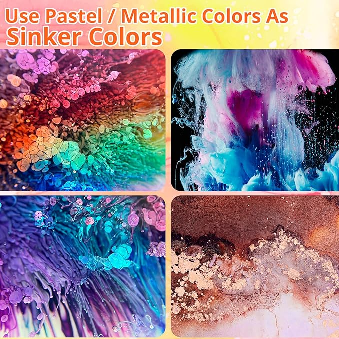 LET'S RESIN 64pcs Concentrated Alcohol Ink Set, 9 Pastel and 9 Metallic Vibrant Colors Alcohol-Based Resin Ink for Epoxy Resin, Alcohol Paint Dye for Resin Art, Tumblers, 3D Bloom (Each 0.35oz)