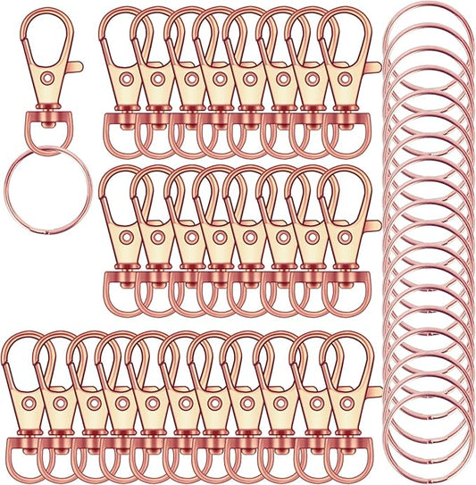 120PCS Premium Swivel Lanyard Snap Hook with Key Rings, Metal Keychain Hooks for Jewelry Making, Crafts (Rose Gold)